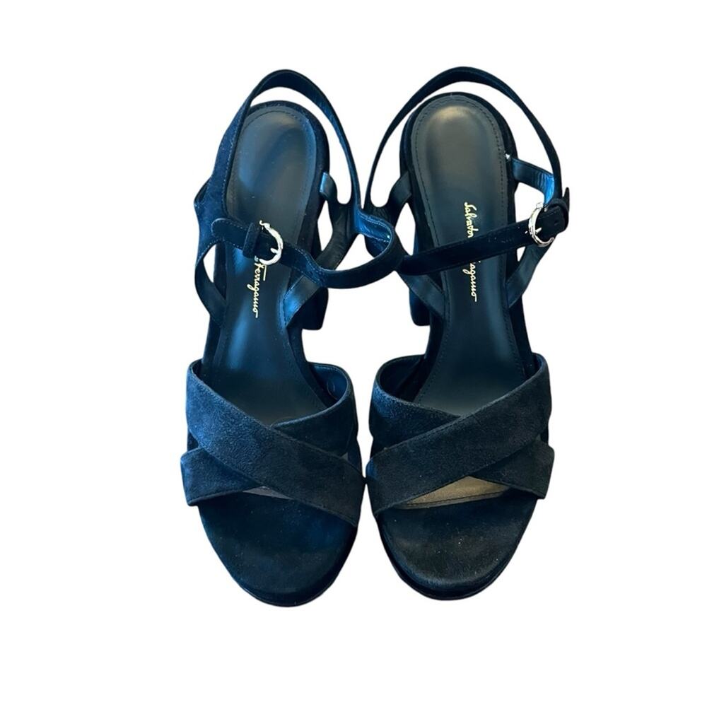 Ferragamo Sonya Suede Platform Ankle Strap Criss Cross High Heel Sandals NEW 10 - Picture 3 of 11
